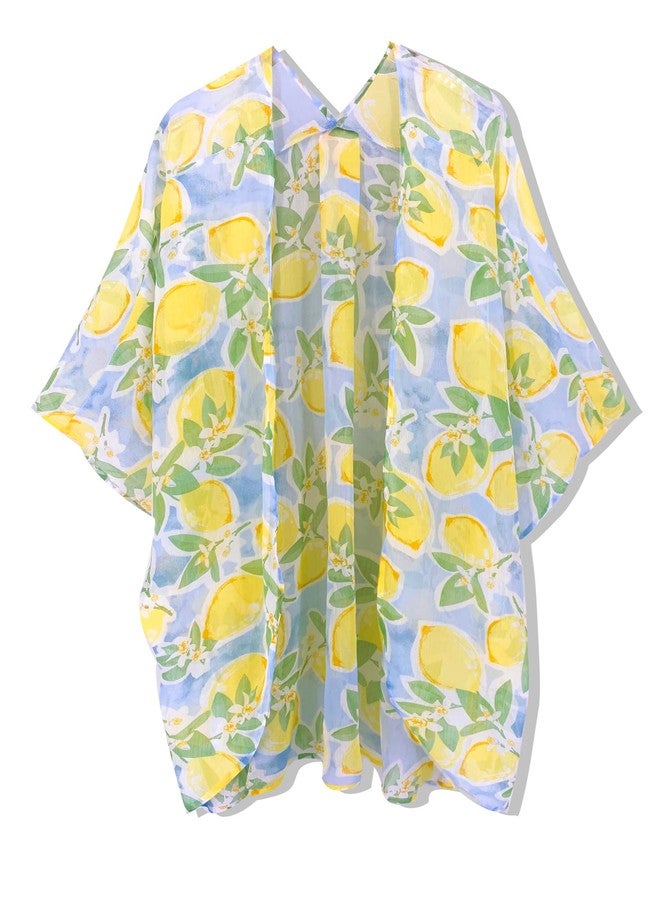 Moss Rose Women's Lemon Shirt Swimsuit Outfit Beach Kimono Coverup Sheer Chiffon Cover Ups Cardigan Tops - Image 3